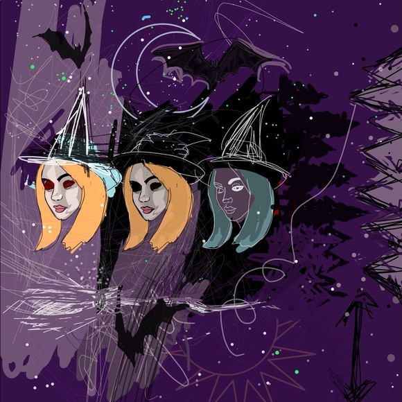 Art print by APPLEBLOODART witches moon bats - Picture 1 of 1